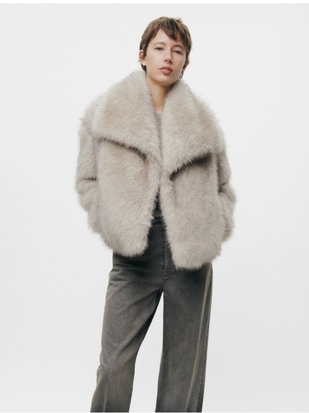Zara Ecru Faux Fur Coat